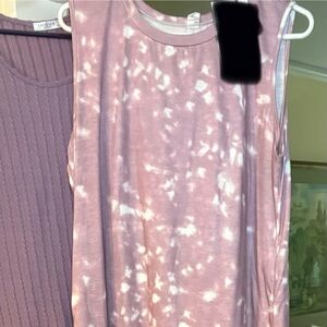 Anrabess Sleeveless Mauve Tie-Dye Maxi Dress with Scoop Slit Hem